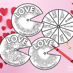 God is Love 1 Corinthians 13 Coloring Wheel Printable | Sunday School Valentine Craft for Kids | Love is Patient Spinner Wheel Church Lesson