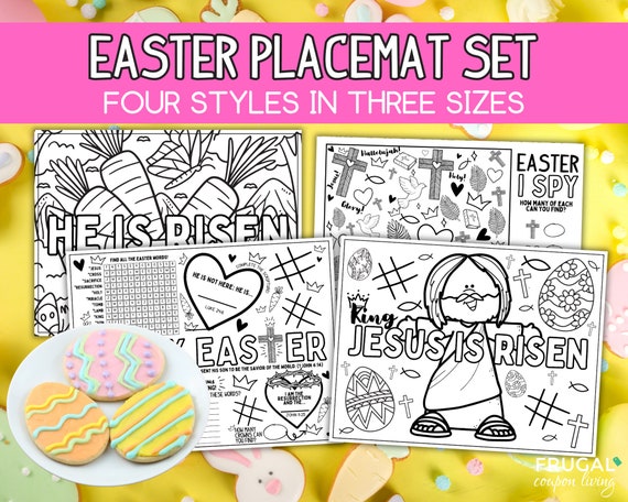 Christian Easter Placemat Printable Activity Mat for Kids | Easter Activity Sheet |  Easter Coloring Page for Church | Easter Dinner Brunch