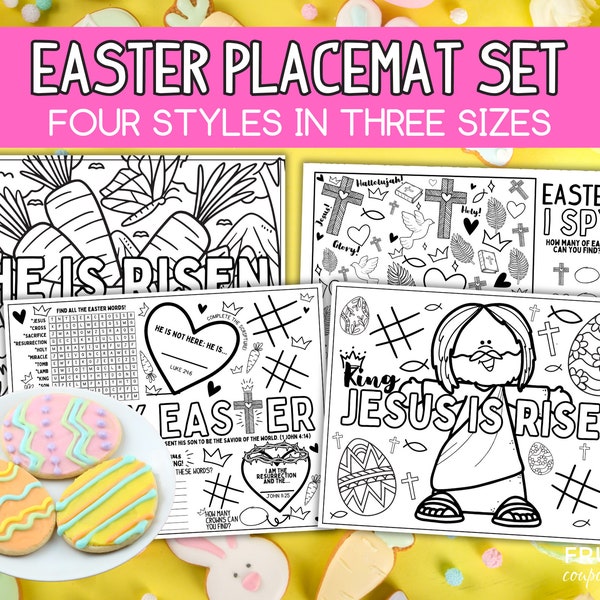 Christian Easter Placemat Printable Activity Mat for Kids | Easter Activity Sheet |  Easter Coloring Page for Church | Easter Dinner Brunch