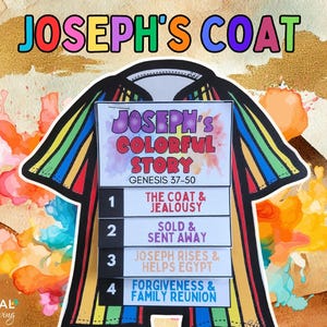 Joseph's Coat of Many Colors Story Book, Joseph and His Brothers Bible Craft, Joseph the Dreamer Kids Activity Genesis 37-50, Rainbow Coat