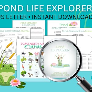 Nature Journal for Kids | Pond Life Activities for Preschooler | Outdoor Scavenger Hunt Checklist Printable | Nature Worksheet Journal Ideas