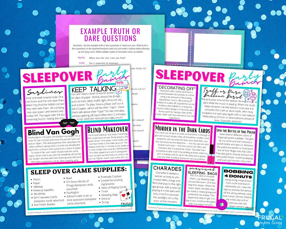 sleepover games for girls printable directions supply list etsy