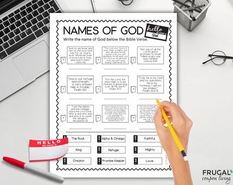 Names of God Printable Worksheet, 9 Names of God and their Meaning with Bible Verses, Teach Kids the Attributes of God, Sunday School Lesson