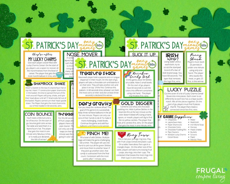 Utskrivbara St. Patrick's Day-spel, 17 roliga St. Patrick's Day-minutspel, 60-sekundersutmaningar och spel för fest, familj eller klassrum bild 2