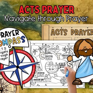 How to Pray ACTS Prayer, Navigate ACTS Method Prayer Model Coloring Wheel, Compass, Story, & Worksheet, Teach Kids to Pray Acts Bible Craft