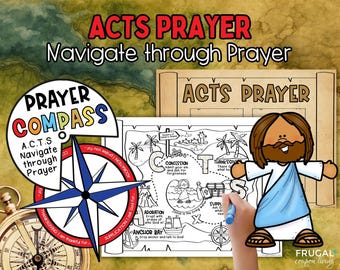 How to Pray ACTS Prayer, Navigate ACTS Method Prayer Model Coloring Wheel, Compass, Story, & Worksheet, Teach Kids to Pray Acts Bible Craft