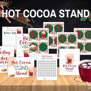Hot Cocoa Stand Printable, Hot Chocolate Bar Decor: Banner, Price Sheet, Sales Tracker, Signs, Thank You Note, Winter Party Digital Download