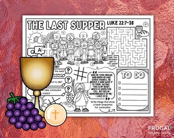Last Supper Activity Mat, Jesus Last Supper Bread and Wine, Maundy Thursday Placemat, Kids Lent, Holy Week & Easter Activity, Luke 22:19