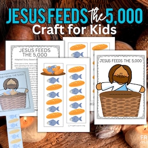 Jesus Feeds The 5000 Craft, 2 Fish 5 Loaves of Bread Bible Activity, Jesus Miracle Loaves & Fishes Bible Lesson for Sunday School Printable