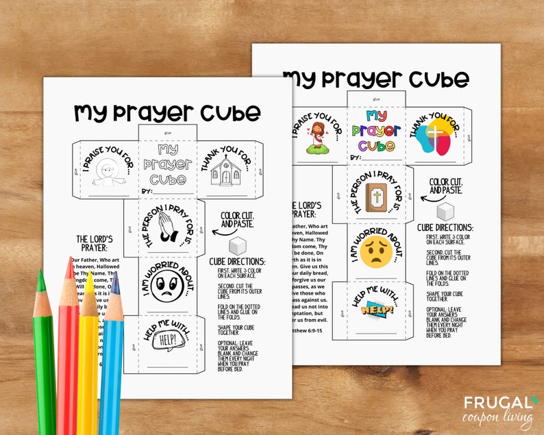 Prayer Cube Printable Kids' Sunday School Lord's Prayer Sunday School Coloring Sheet Craft Children's Activities Sunday School Lesson image 1