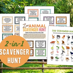 Zoo Schnitzeljagd Printable | Beliebte Zootiere Schnitzeljagd Aktivitätsideen mit 25 Zootier Checkliste & 22 Schatzsuche Hinweiskarten