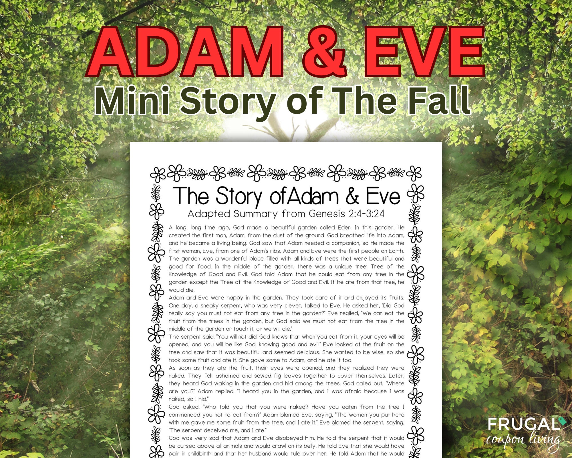 Fall Sine Adam and Eve Crafts for Sunday School Printable Set, Garden of Eden ...
