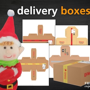 Miniature Shipping Box for Christmas Elf Doll, Mini Elf Delivery Box, DIY Elf Props Mini Packages Printable, Holiday Parcel Instant Download