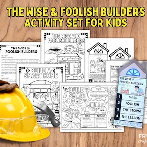 The Wise and Foolish Builders Craft Set, Parables of Jesus Activity Set for Kids Sunday School, Build Your House on the Rock Matthew 7:24-29
