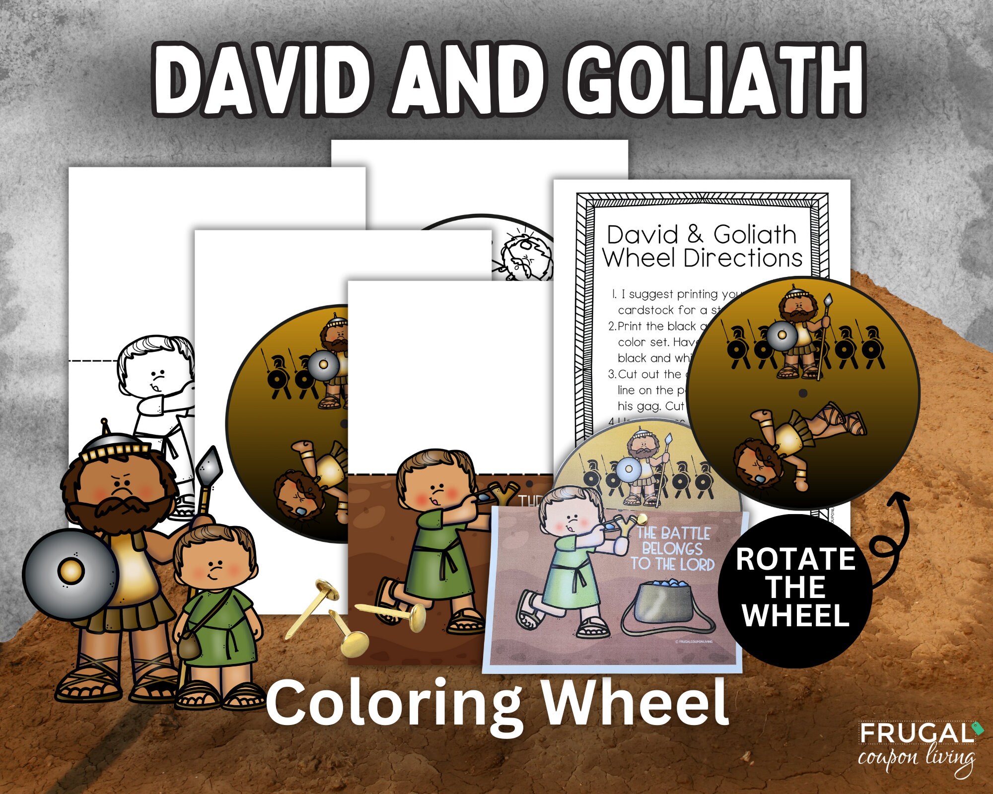 David and Goliath Coloring Wheel, Bible Craft for Kids, 1 Samuel 17 ...