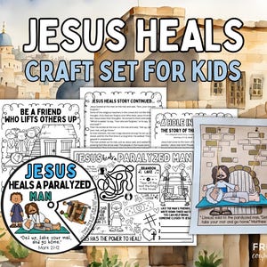 Jesus Heals a Paralyzed Man Craft Set + Coloring Wheel & Activity Mat, Miracles of Jesus Heals the Paralytic Sunday School Bundle for Kids