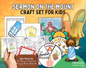 Jesus' Sermon on the Mount Craft Set - 10 Printable Bible Crafts for Kids, Fun Sunday School Activities from Teachings of Jesus Matthew 5-7