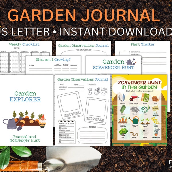 Garden Journal for Kids | Fun Garden Journal Printable Activities | Outdoor Scavenger Hunt Checklist | Garden Planner | Garden Observations