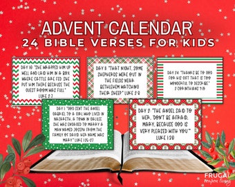 Advent Calendar for Kids Christmas Bible Verses Cards  | 24 Easy to Read Advent Calendar Cards | Christmas Scripture Cards Printable PDF