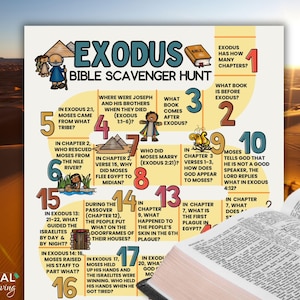 Exodus Bible Scavenger Hunt, Book of Exodus Trivia, Old Testament Bible Treasure Hunt Printable, Exodus Bible Study, Sunday School Activity