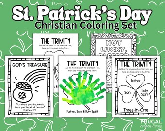 Christian St. Patrick's Day Printable Set, Holy Trinity Coloring Pages for Kids, Church Lesson St. Paddy's Day Ideas, Shamrock Trinity Craft