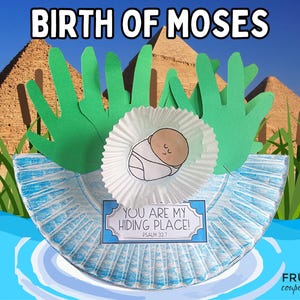 Baby Moses Bible Craft for Kids, Exodus 2 & Psalm 32:7 "You are My Hiding Place" Birth of Moses Craft Printable, Sunday School Bible Lesson immagine 1