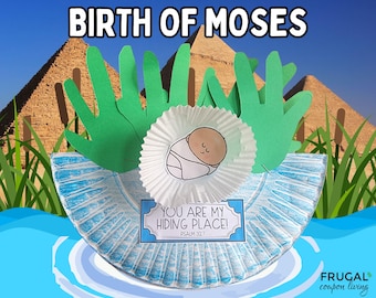 Baby Moses Bible Craft for Kids, Exodus 2 & Psalm 32:7 "You are My Hiding Place" Birth of Moses Craft Printable, Sunday School Bible Lesson