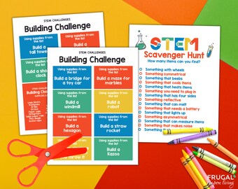 Classroom Scavenger Hunt & Stem Challenge Activity Cards | S.T.E.M Building Kit Printable Digital Download | Learning Fun Boredom Busters