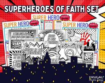 Superhero Group Games & Superheros of Faith Coloring Pages Bundle - Superhero Faith-Filled Fun for Kids, VBS, Sunday School, Kids' Ministry