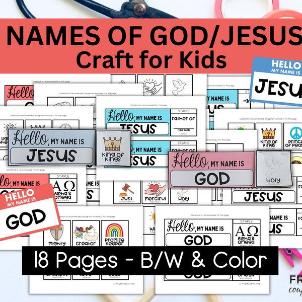 Names of Jesus & Attributes of God Name Tag, Hello My Name is...Creator, Promise Keeper, Father.  Christian Resource, Sunday School Activity