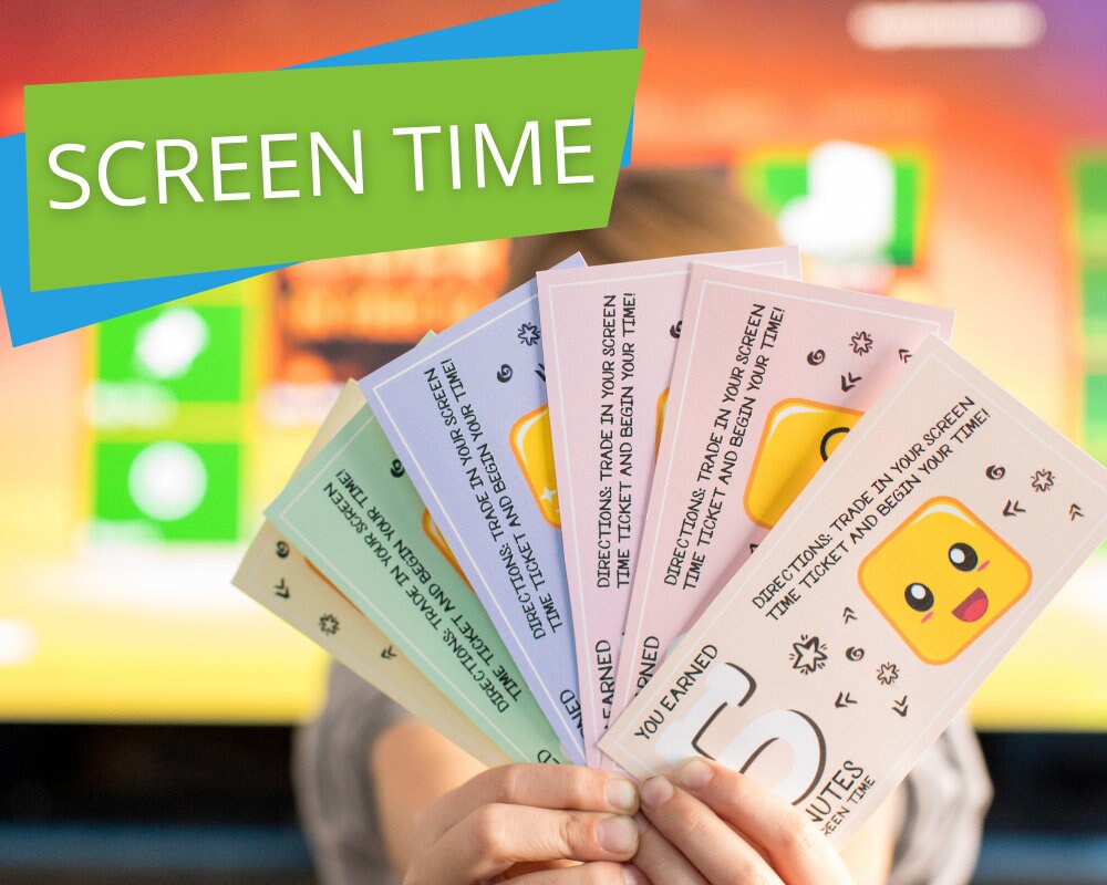 Cupones de tiempo de pantalla para niños / Boletos de tiempo de pantalla para niños / Lista de verificación de tiempo de pantalla / Computadora, TV, sistema de juegos - Cupón imprimible para niños PDF