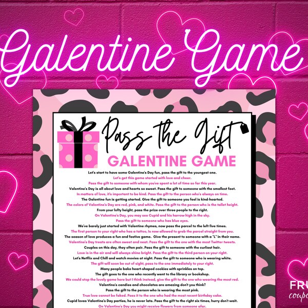 Valentine Galentine Game Pass the Gift | Group Galentine Party Game | Pass the Parcel Galentine Gift Printable PDF | Valentine's Day Game