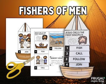Fisher of Men Craft, Come Follow Me Disciple of Jesus, Luke 5:1-11 Jesus Calls His First Disciples Flipbook, Kids Boat Catch of Fish Story