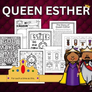 Queen Esther Activity Sheets, Bible Story Queen Esther Crafts for Kids Bible Class, Cute Esther Worksheets PDF Sunday School Lesson Plans