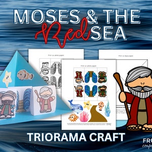 Moses and the Red Sea Craft, Crossing the Red Sea Activity 3-D Diorama Template Printable, Exodus 14 Moses Parts the Red Sea Bible Story Kid