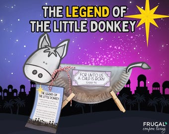 The Legend of the Little Donkey Craft for Kids, Christmas Donkey Paper Plate Activity, Isaiah 9:6 Nativity Story of Jesus Printable Poem Tag