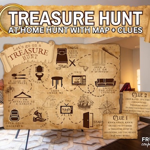 Indoor Treasure Hunt for Kids  | Indoor Scavenger Hunt Clues Cards & Treasure Map for at Home | Pirate Party Download | Pirate Party Games