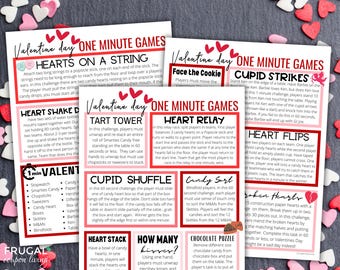Valentine&#39;s Day One Minute Games, 60-Second Challenge Valentine&#39;s Day Digital Download, Fun Valentine&#39;s Day Party Games Printable PDF