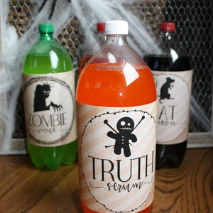ハロウィンパーティー用ドリンクラベル（デジタルダウンロード）、不気味な2リットルソーダボトル用ハロウィン飲料ラベル印刷可能、Shocktails ハロウィンDIY 画像 3