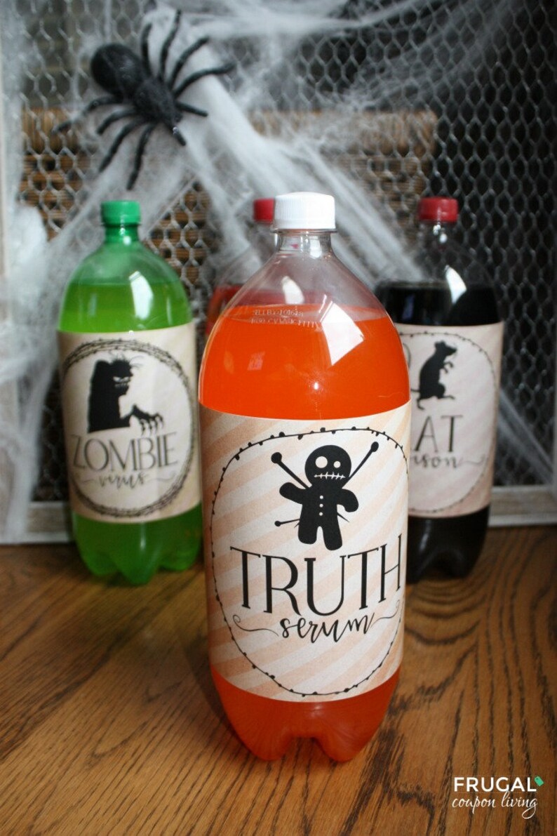 ハロウィンパーティー用ドリンクラベル（デジタルダウンロード）、不気味な2リットルソーダボトル用ハロウィン飲料ラベル印刷可能、Shocktails ハロウィンDIY 画像 3