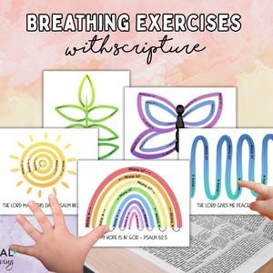 Christian Mindfulness Breathing Exercise Cards, Kids Calming Bible Verses Printable, Calm Down Corner Tracing Activity, Calming Strategies