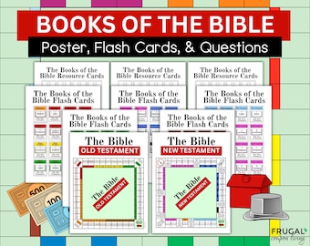 Printable Books of the Bible Flashcards, Posters, & Trivia Cards,  Sunday School Bible Printable, 66 Books Old / New Testament Books Sorting