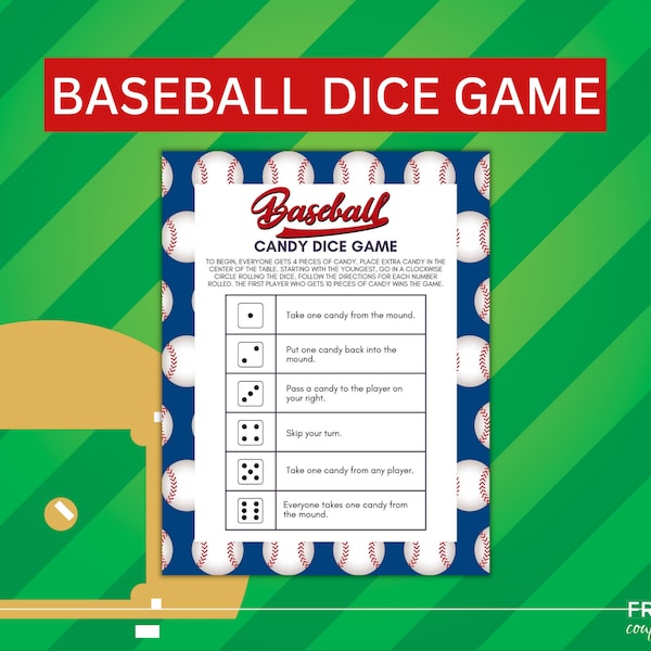 Baseball Candy Dice Games Printables | Left Right Baseball Party Game, Roll a Dice Baseball Birthday Party, Baseball Series Party, Game Day