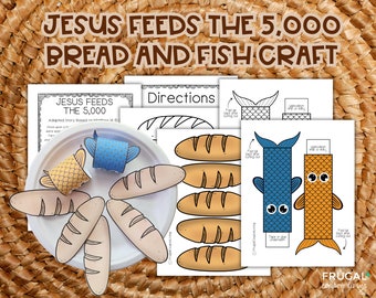 Bread and Fish Jesus Craft for Kids, 3-D Children's Church Activity Jesus Feeds the 5,000 Bible Craft, Jesus Miracle Loaves & Fishes Lesson