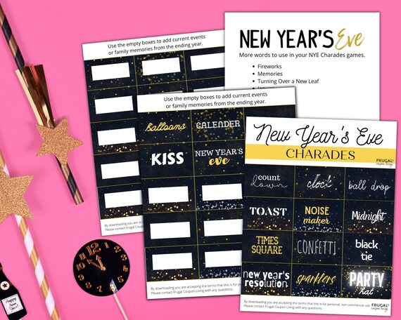 New Year's Eve Charades Game Printable - 36 Words, 24 Blank Cards | The ...