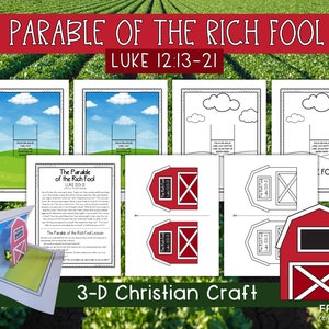 Parable of the Rich Fool Craft | Fools Bible Lesson Luke 12:13-21 Printable Craft for Kids Sunday School | 3-D Print April Fools for Kids