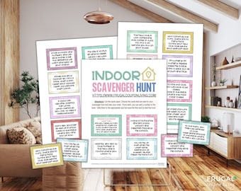 Indoor Scavenger Hunt Riddles for Kids PDF | 20 Fun Indoor Treasure Hunt Clues Cards for at Home | Printable Indoor Scavenger Hunt Clues