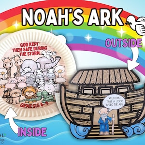 Noah&#39;s Ark Printable Craft, Inside Noah&#39;s Ark Animals Two by Two Paper Plate Activity Genesis 6-9 Kids&#39; Story, Open & Close Design Template