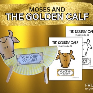 Moses Golden Calf Craft Printable for Kids, The Ten Commandments Craft Exodus 20:4-6 Golden Calf Lesson Activity, Sunday School Lesson