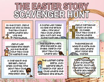 Christian Easter Story Scavenger Hunt for Kids, 20 At-Home Treasure Hunt Clues on the Ressurection of Christ, Christ-Focused Easter Activity